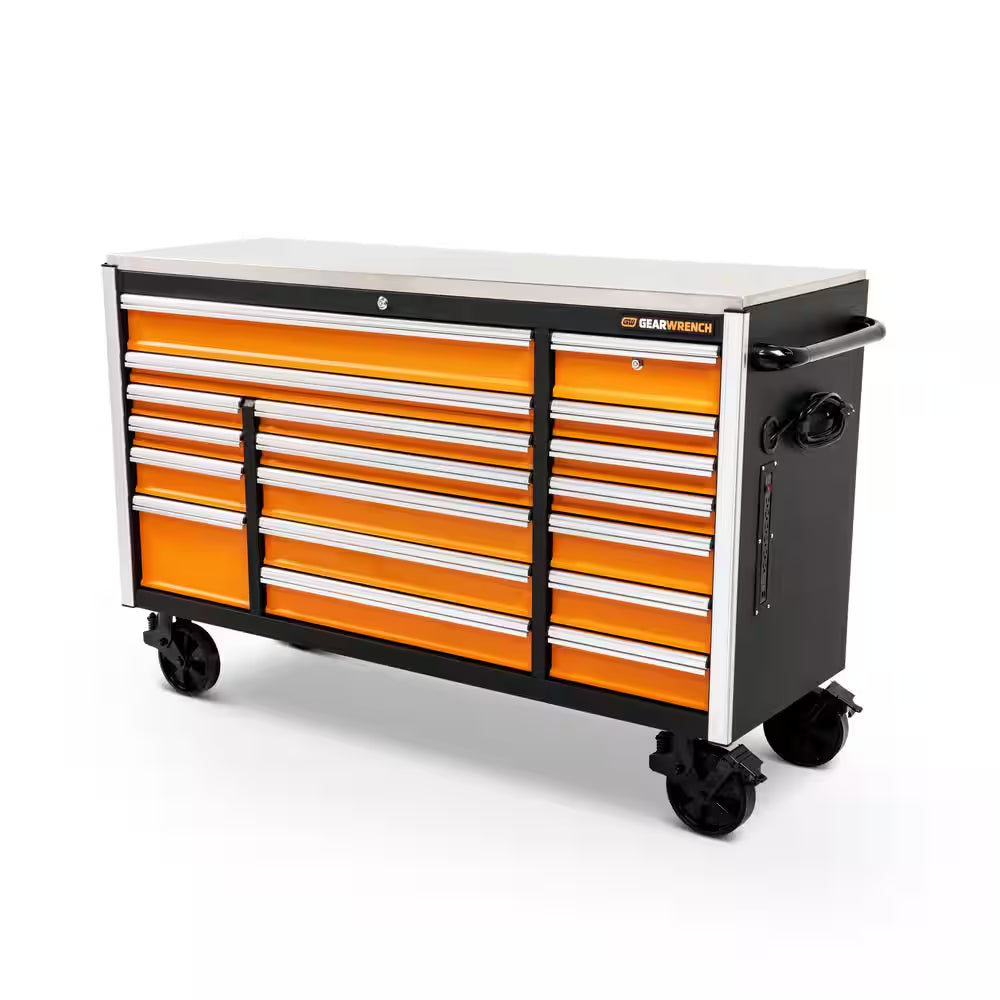 GSX 72 In. X 25 In. 18-Drawer Orange and Black Rolling Mobile Workbench Cabinet with Stainless Steel Worktop