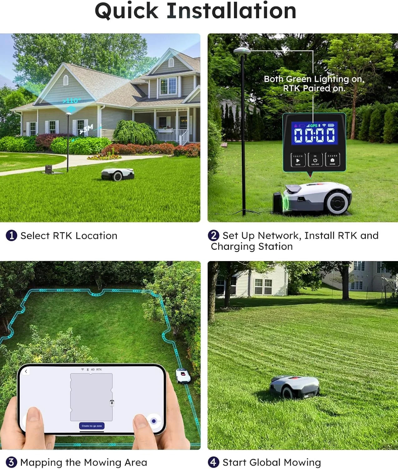 Genie 3000 Robotic Lawn Mower Covers up to 0.9 Acres, Full Band RTK + 4-Eye Vision, AI Smart Obstacle Avoidance & Lawn Maintenance
