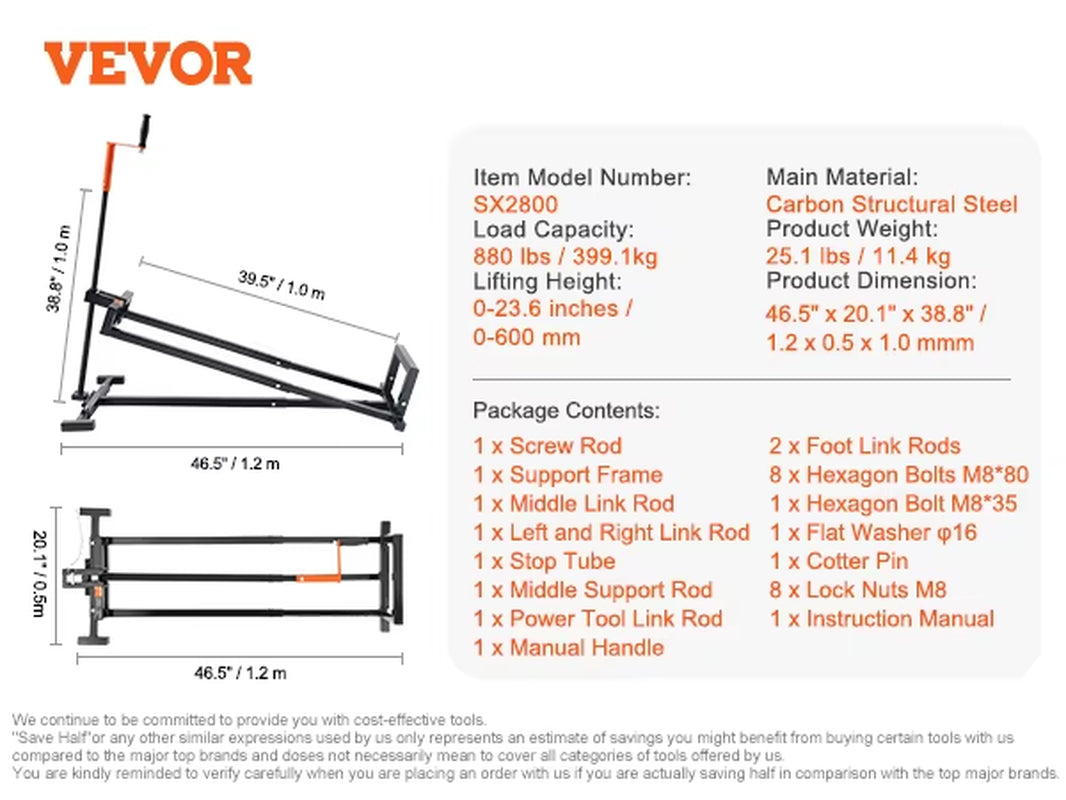 Lawn Mower Lift with Hydraulic/Threaded Jack, 500/880 Lbs Adjustable Movable Lawn Lifter for Lawn Mower Garden Tractor