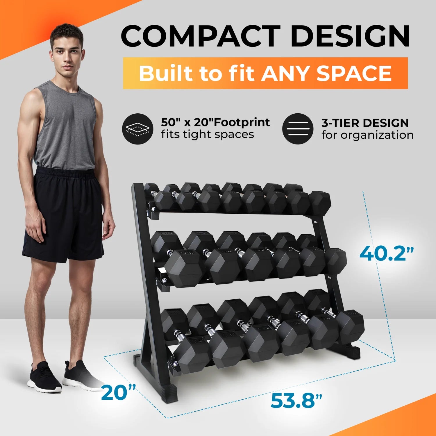 5-50 LBS Rubber Hex Dumbbell Set with Rack, 10 Pair, 550 Lbs, Weight Set for Home Gym, Strength Training, Fitness Center Equipment