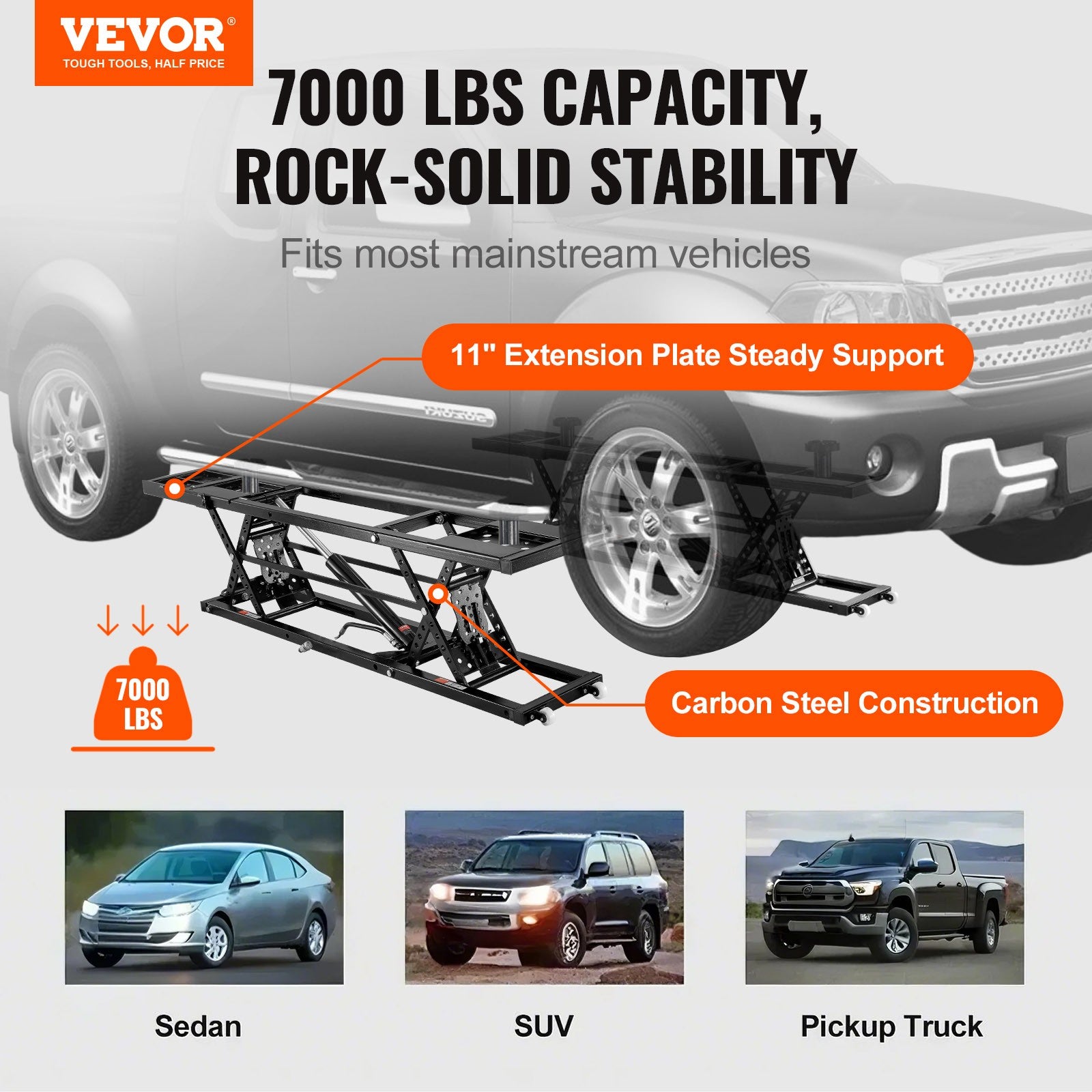 Authentic VEVOR Portable Car Lift 7000LBS Automatic Car Jack Extended Tool