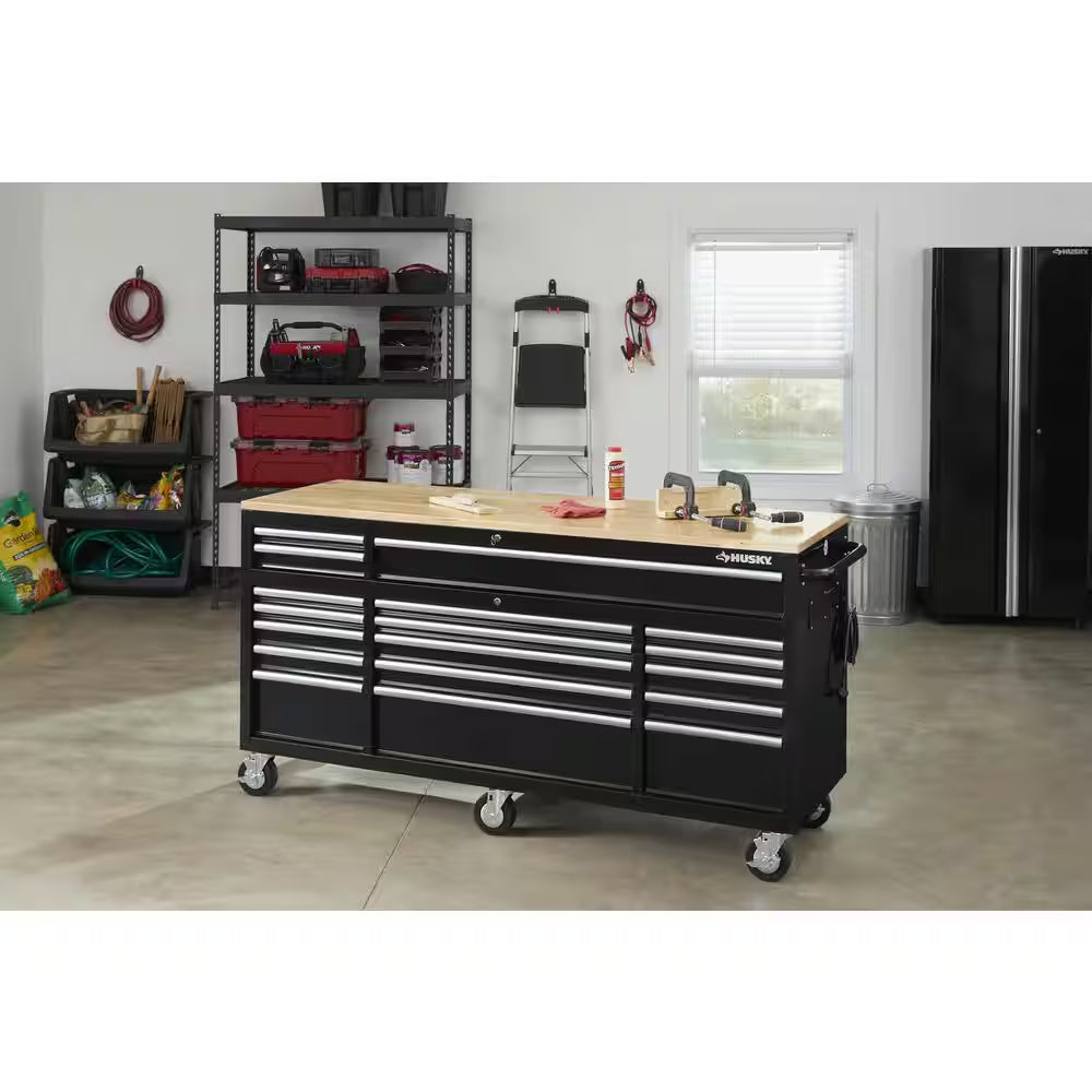Tool Storage 72 In. W Standard Duty Gloss Black Mobile Workbench Tool Chest