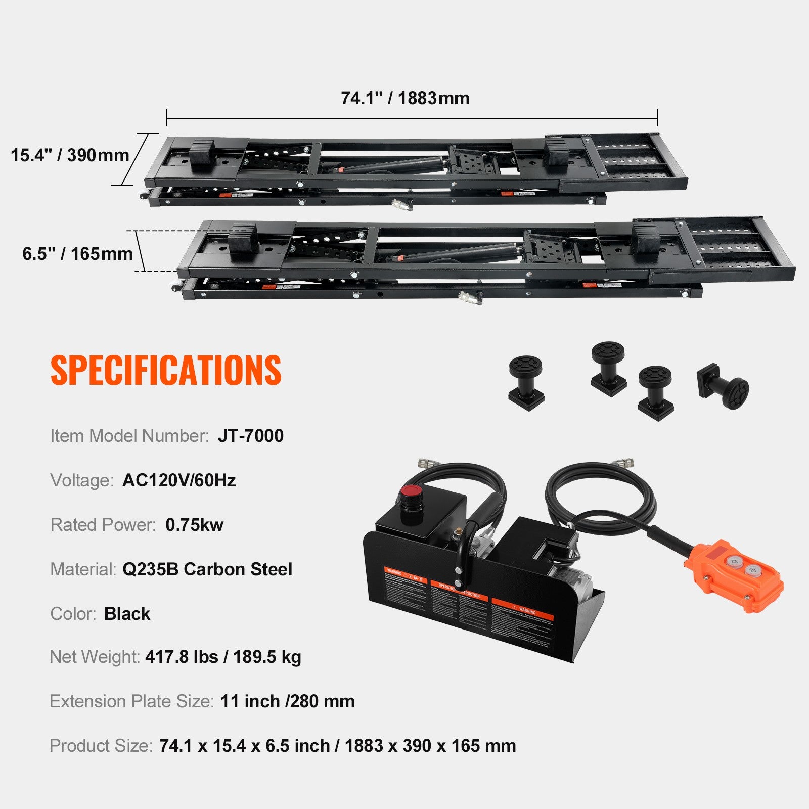 Authentic Portable Car Lift 7000LBS Automatic Jack System 10.2-26.8" Home Garage