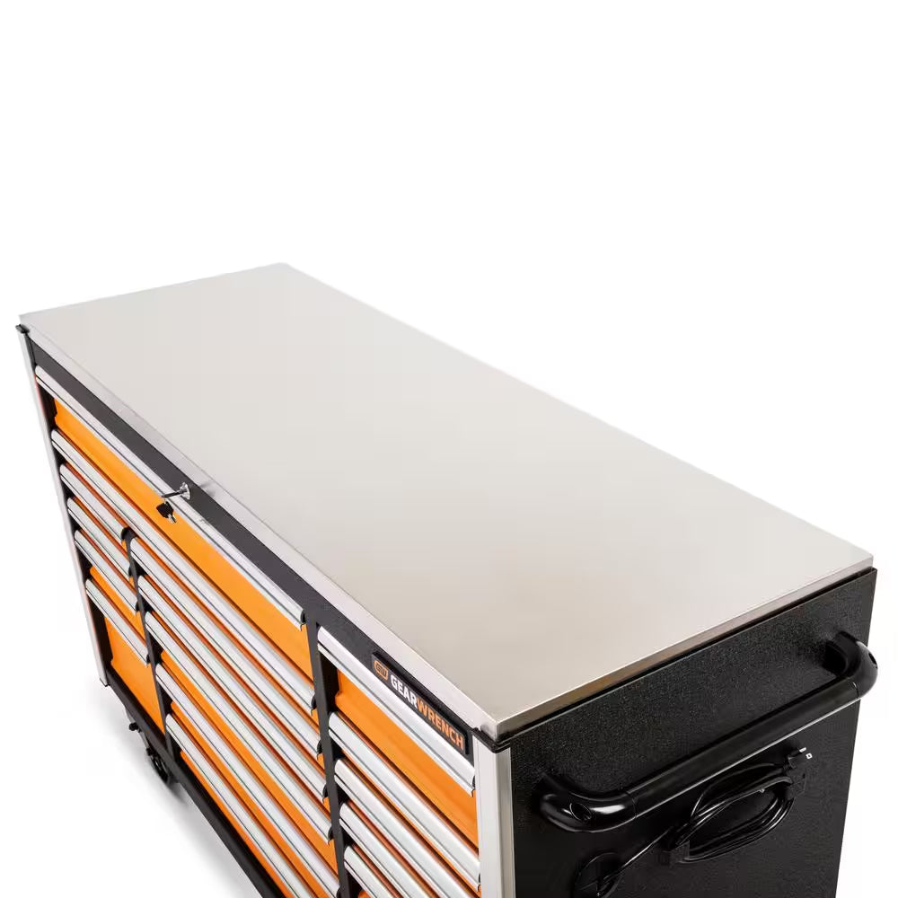 GSX 72 In. X 25 In. 18-Drawer Orange and Black Rolling Mobile Workbench Cabinet with Stainless Steel Worktop