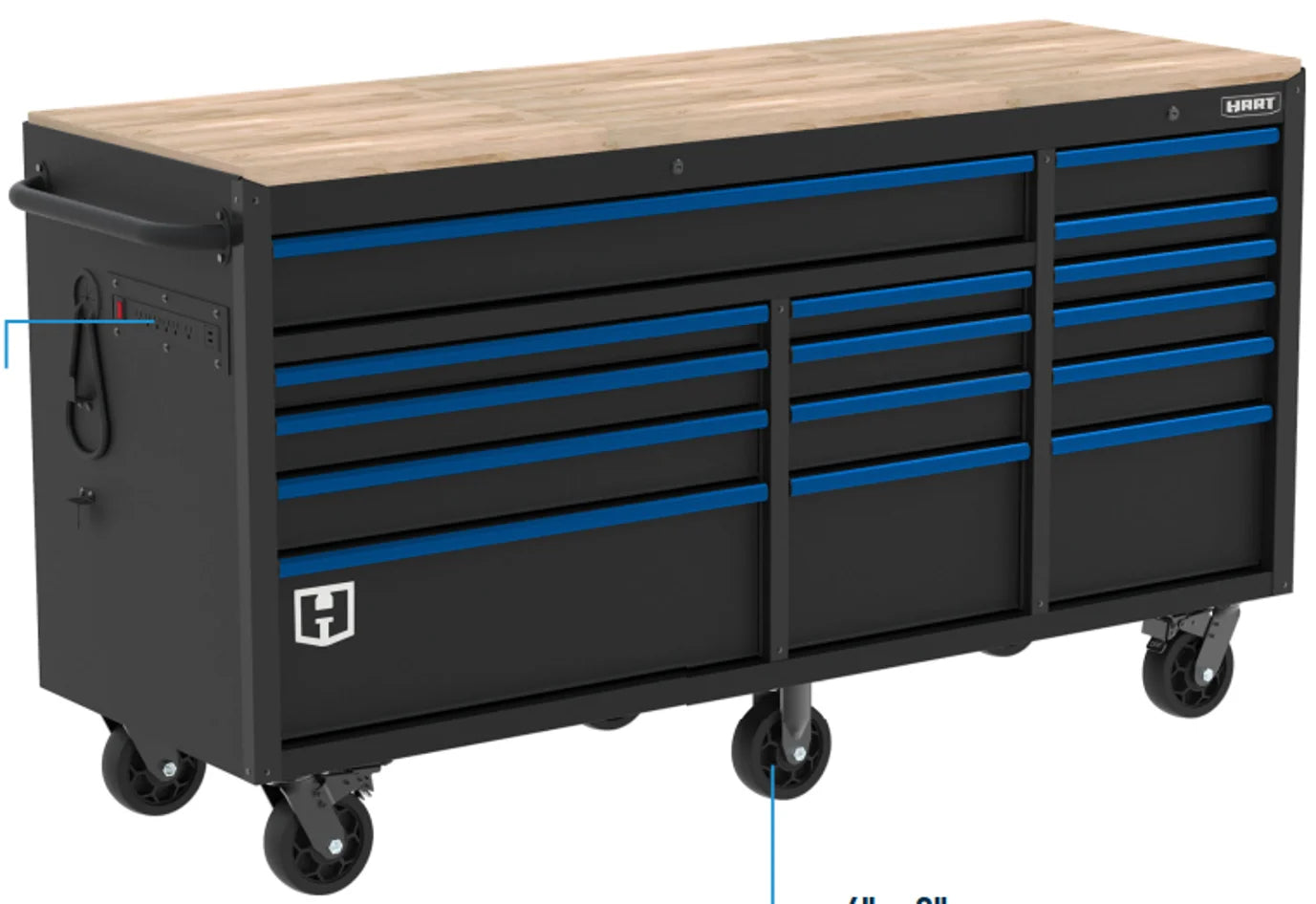 72-Inch 15-Drawer Mobile Workbench with Solid Wood Top, Heavy-Duty Rolling Tool Chest