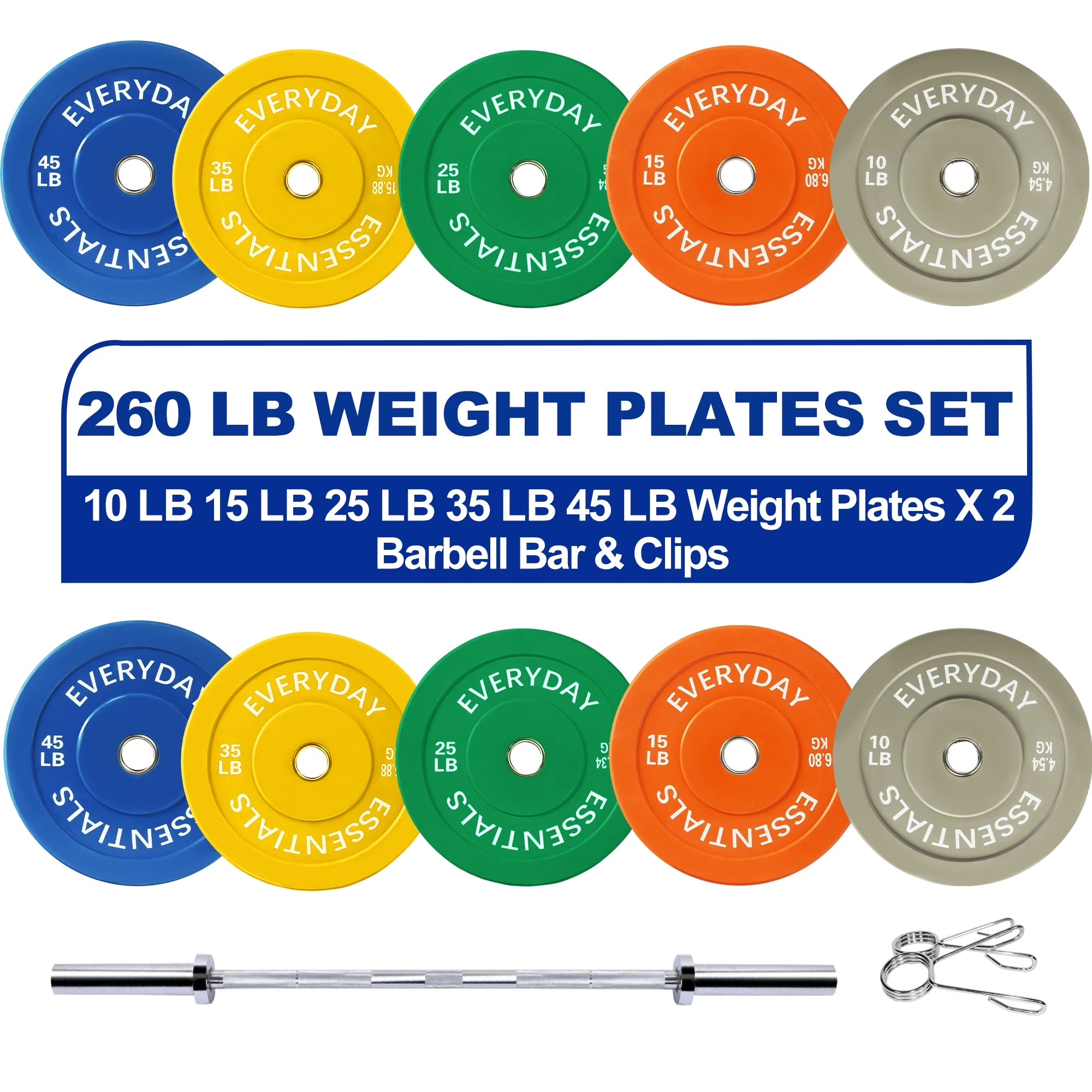 2" Olympic Bumper Plate Weight Plate Set with 7FT Barbell