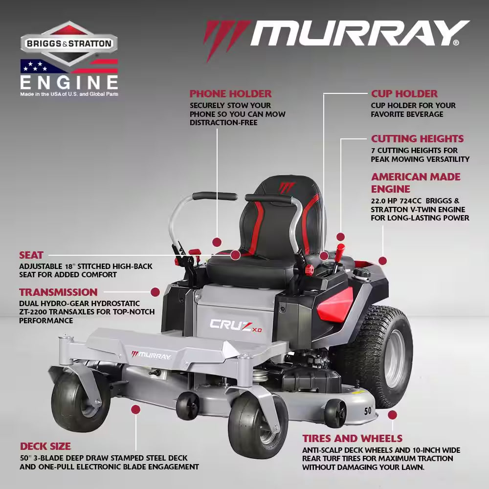 Cruz XD 50 In. 22.0 HP 724Cc Exi2200 Series Briggs and Stratton Engine Dual Hydrostatic Drive Gas Zero Turn Mower
