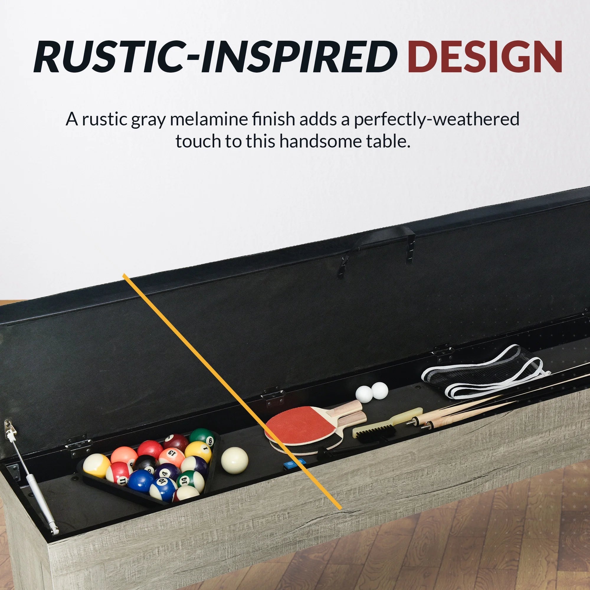 Newport 7-Ft Pool Table Combo Set with Benches - Rustic Gray Finish