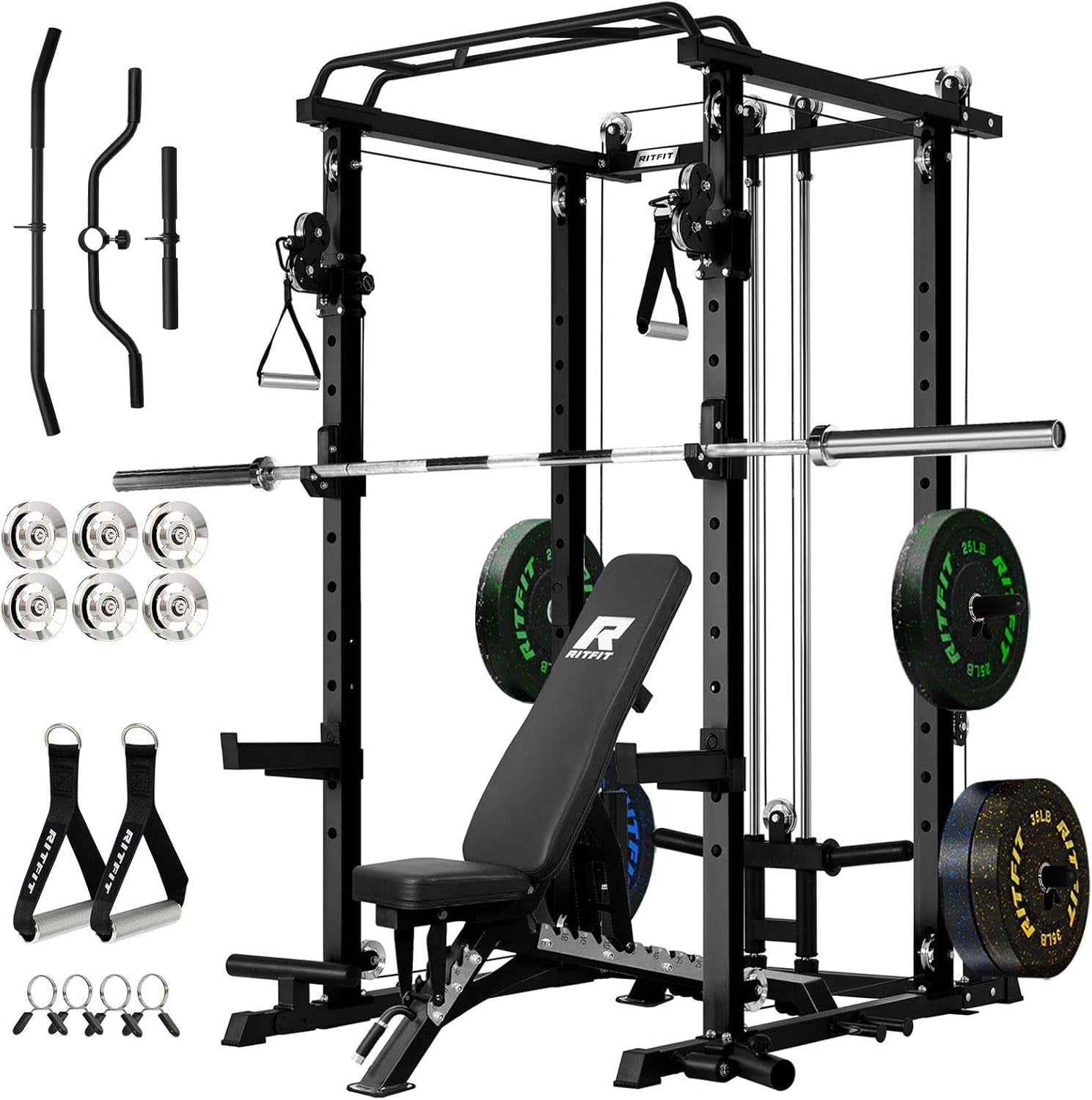 PPC-P3 Power Cage with Optional LAT Pulldown/Cable Crossover, 1200LB Squat Rack for Home & Garage Gym, with Weight Storage Rack and More Training Attachments, Astm-Certified