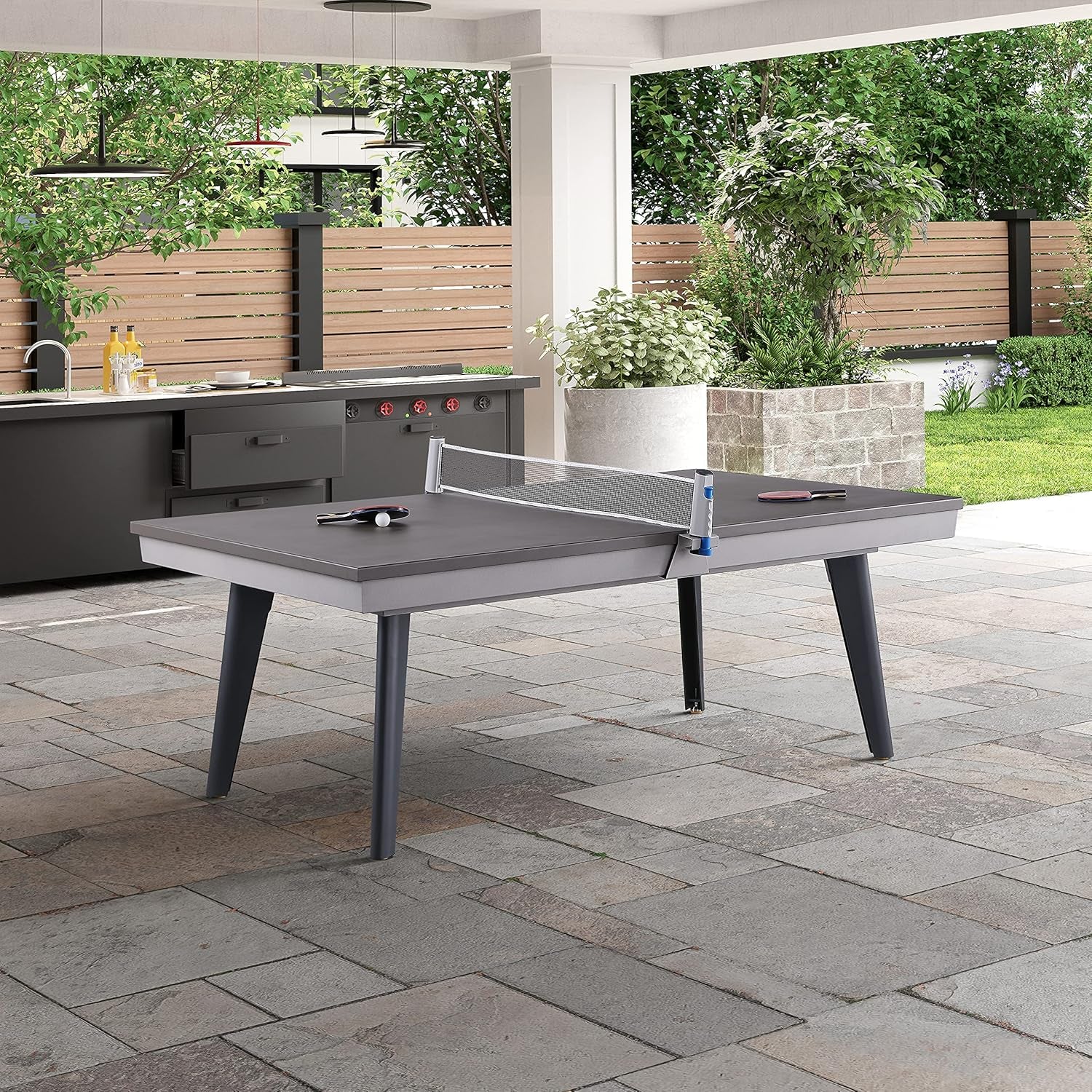 Santorini 82" Outdoor Slate Pool Table with Dining Top and Ping Pong
