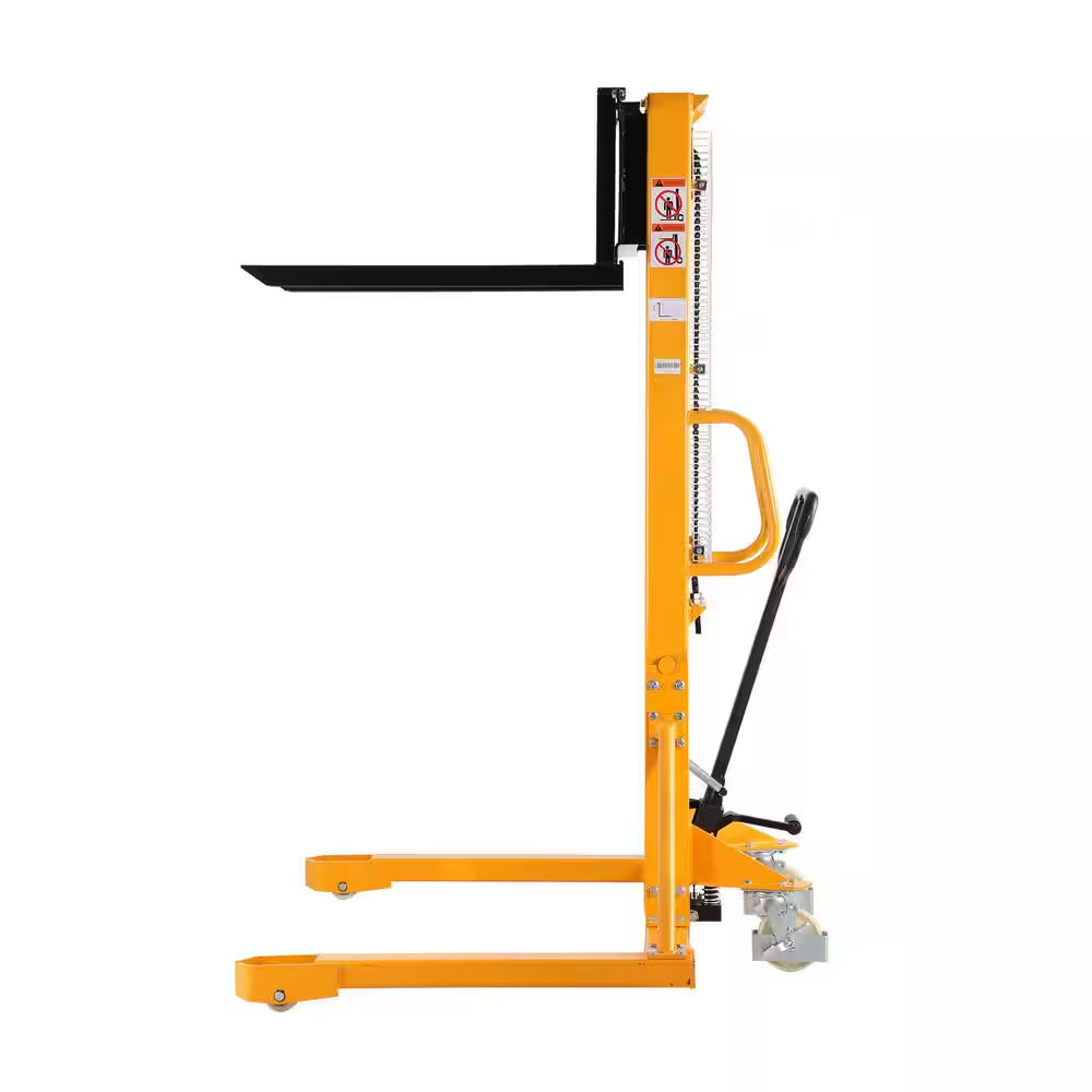 Manual Lift Pallet Stacker 1100 Lbs. Hand Straddle Stacker with 63 In. Max Lift Adjustable Forks