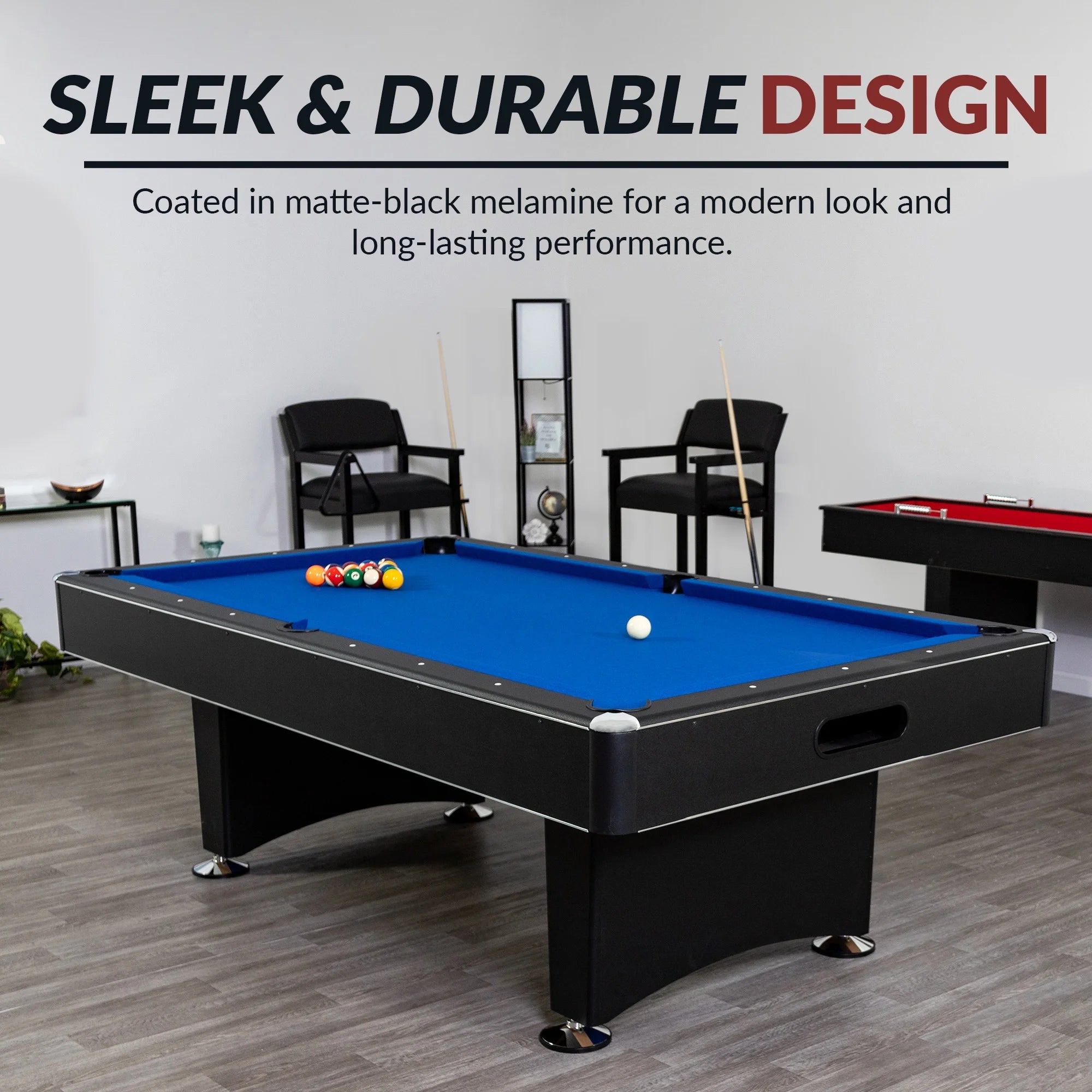 Hustler 7-Foot Pool Table with Blue Felt, Internal Ball Return System, Easy Assembly, Pool Cues and Chalk
