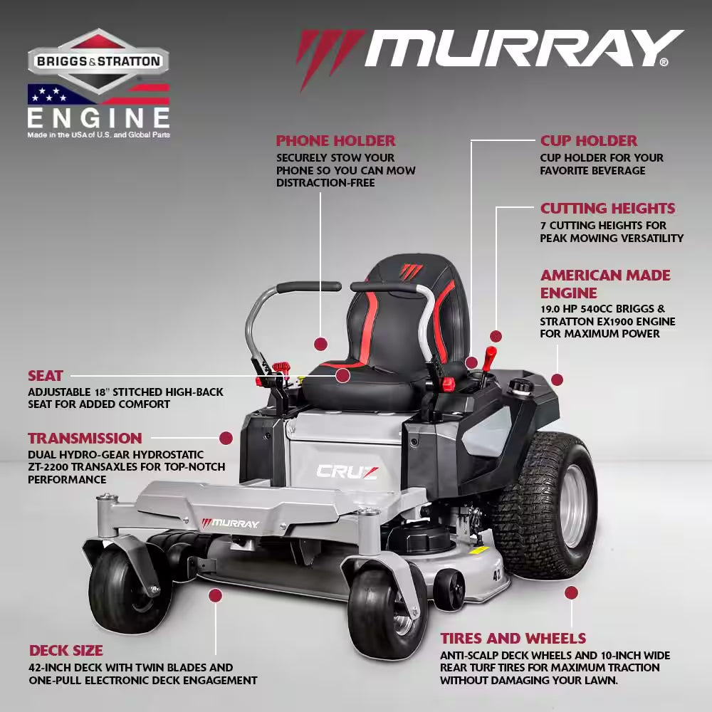 Cruz 42 In. 19.0 HP 540Cc EX1900 Series Briggs and Stratton Engine Dual Hydrostatic Drive Gas Zero Turn Mower