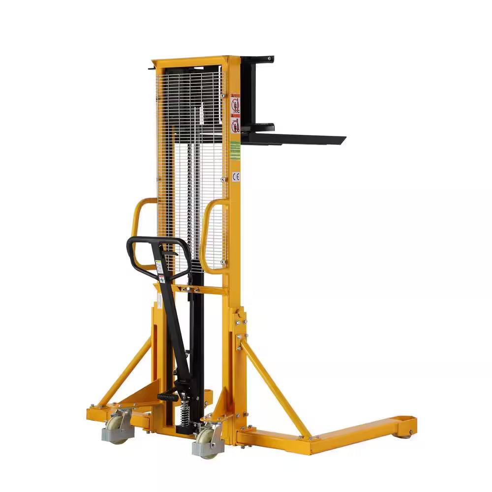 Manual Lift Pallet Stacker 1100 Lbs. Hand Straddle Stacker with 63 In. Max Lift Adjustable Forks