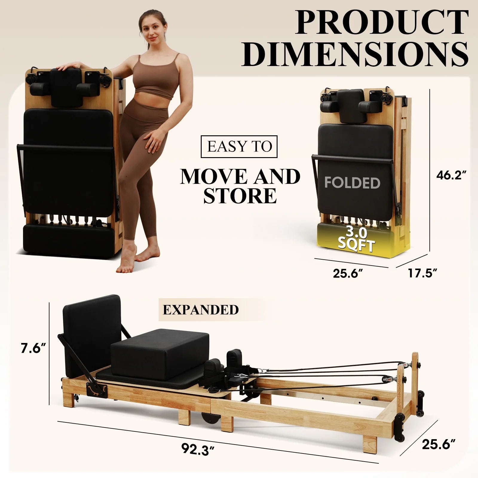 Pilates Reformer Machine, Wood Pilates Machine Bed Yoga Exercise Strength Training Equipment for Home Workout