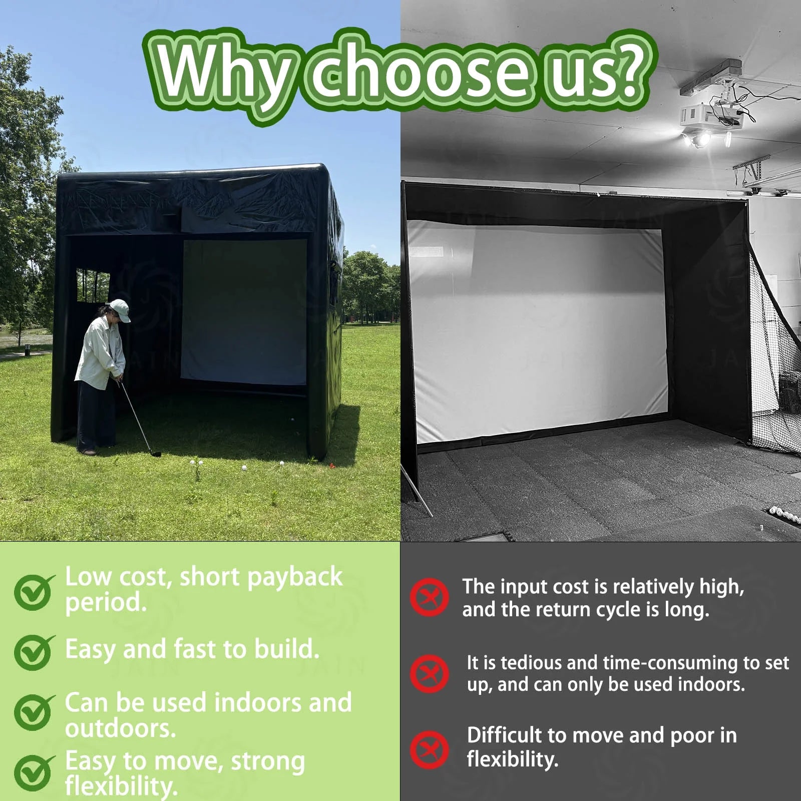 Portable Inflatable Golf Simulator Set - 13X10Ft Dual - Use (Indoor & Outdoor) Golf Practice Swing System with Inflatable Tent & Pump