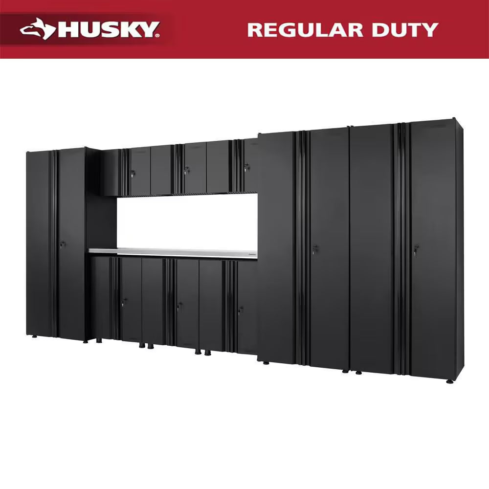 10-Piece Regular Duty Welded Steel Garage Storage System in Black (163.5 In. W X 75 In. H X 19.6 In. D)